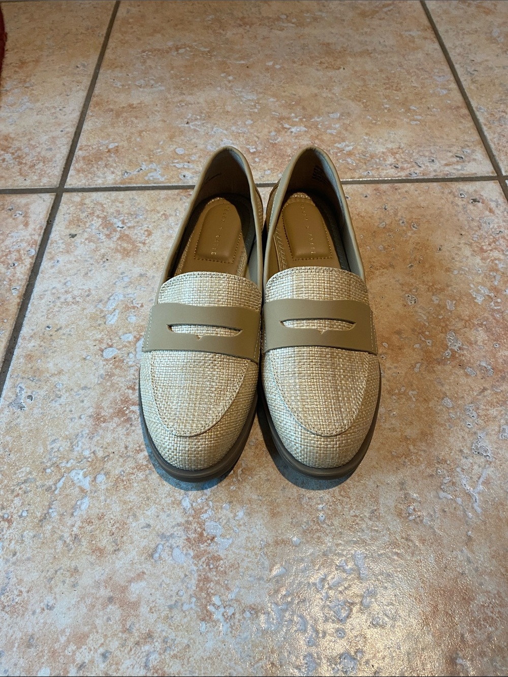 Kelly & Katie 7.5 M Women’s Beige Woven Penny Loafers -Stylish Neutral Slip-Ons